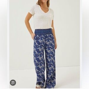 FatFace Blue Geo Batik Shirred Palazzo Wide Leg Pants size Large